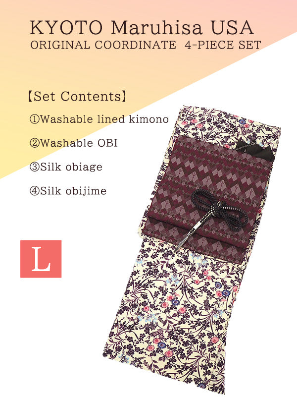 Washable Kimono tailored ORIGINAL COORDINATE ４PIECE-SET【L】（KIMONO with Flower Patterns of the Four Seasons.）