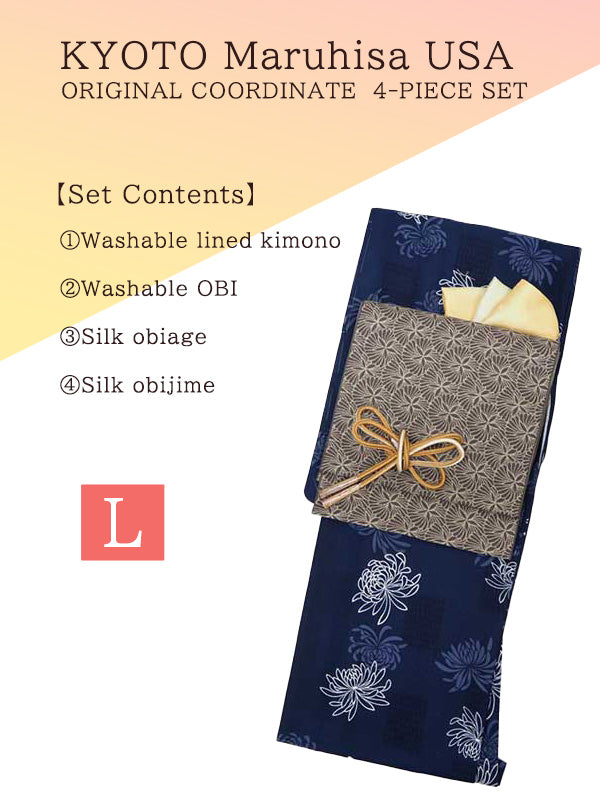 Washable Kimono tailored ORIGINAL COORDINATE ４PIECE-SET【L】（KIMONO with Chrysanthemum pattern.）