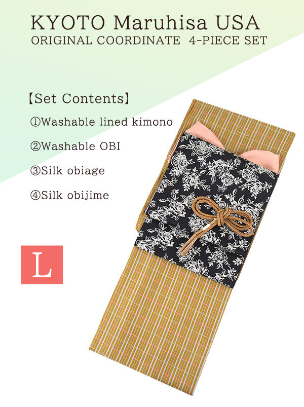 Washable Kimono tailored ORIGINAL COORDINATE ４PIECE-SET【L】（KIMONO with Lattice pattern.）