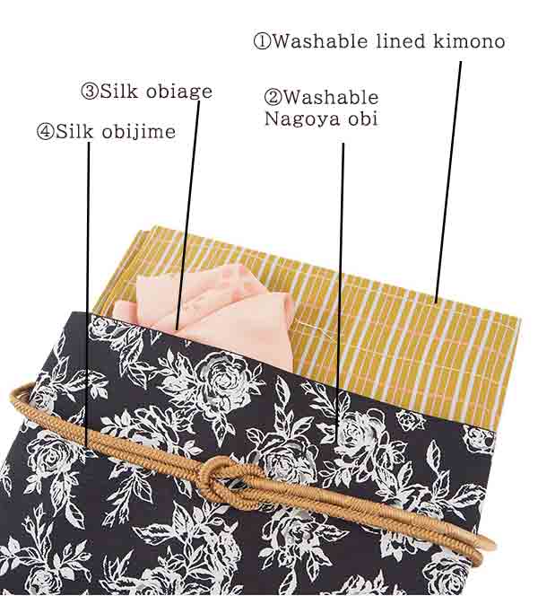 Washable Kimono tailored ORIGINAL COORDINATE ４PIECE-SET【L】（KIMONO with Lattice pattern.）