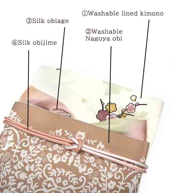 Washable Kimono tailored ORIGINAL COORDINATE ４PIECE-SET【L】（KIMONO with Plum blossoms, camellia pattern.）