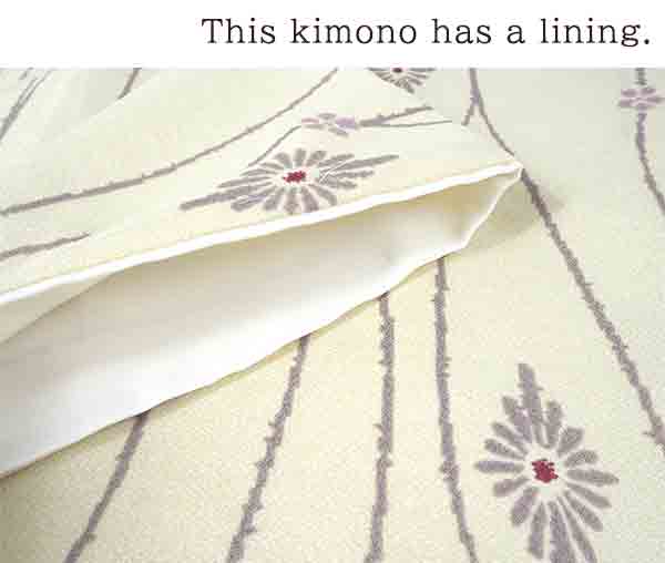 Washable pre-tailored Lined KIMONO【L】（Gray yoroke stripe with chrysanthemum lozenge pattern.）