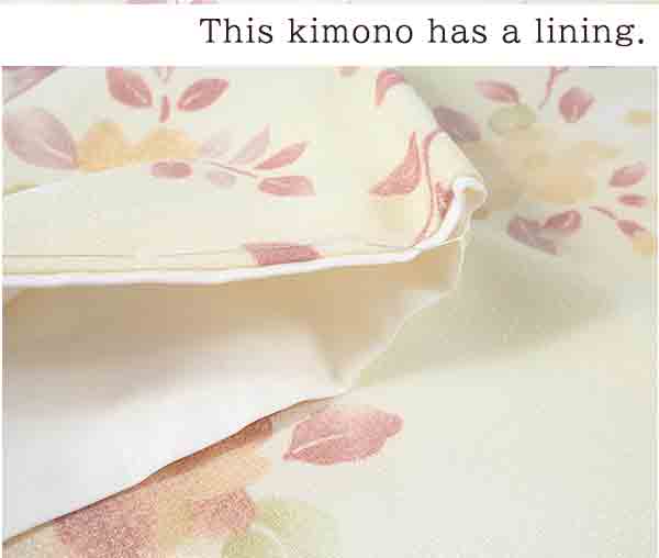 Washable pre-tailored Lined KIMONO【L】（Light cherry blossom-like flower pattern.）