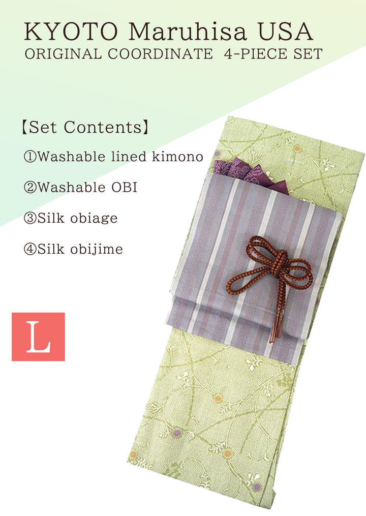 Washable Kimono tailored ORIGINAL COORDINATE ４PIECE-SET【L】（KIMONO with a dappled pattern and floral design.）