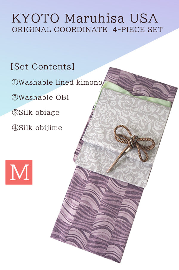 Washable Kimono tailored ORIGINAL COORDINATE ４PIECE-SET【M】（Kimono with Wave, plaid pattern.）