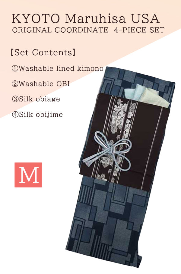 Washable Kimono tailored ORIGINAL COORDINATE ４PIECE-SET【M】（Kimono with peony pattern.）