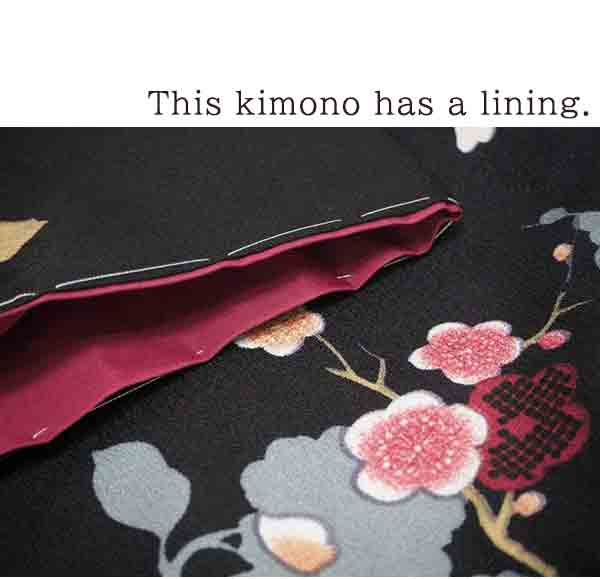 Washable Kimono tailored ORIGINAL COORDINATE ４PIECE-SET【M】（Kimono with Plum blossoms, camellia pattern.）