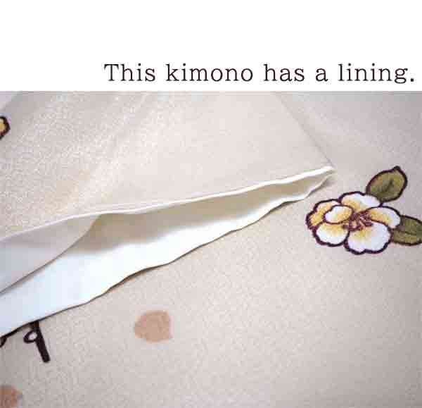 Washable Kimono tailored ORIGINAL COORDINATE ４PIECE-SET【M】（Kimono with Plum blossoms, camellia pattern.）