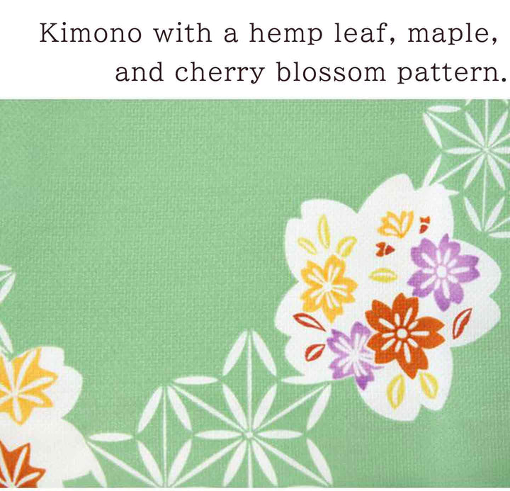 Washable Kimono tailored ORIGINAL COORDINATE ４PIECE-SET【M】（kimono with a hemp leaf, maple, and cherry blossom pattern.）