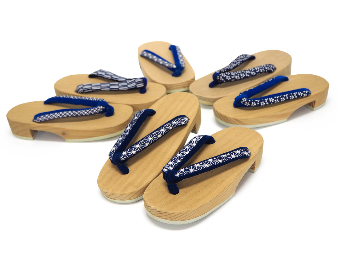 Kids Japanese Kimono Yukata Wooden Geta Sandals, 6.5"/16.5cm Beige Blue