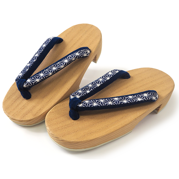 Kids Japanese Kimono Yukata Wooden Geta Sandals, 6.5"/16.5cm Beige Blue