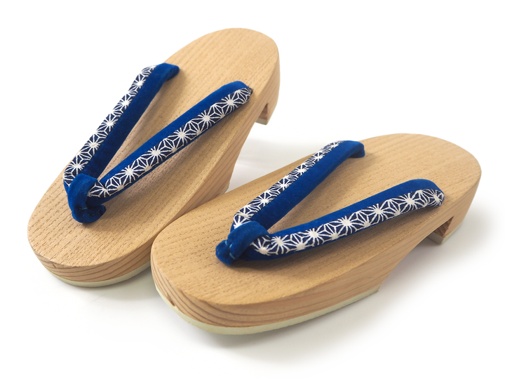 Kids Japanese Kimono Yukata Wooden Geta Sandals, 6.5"/16.5cm Beige Blue