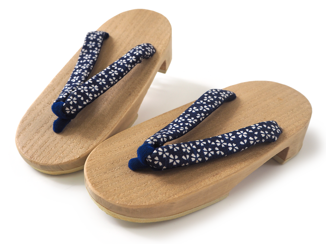 Kids Japanese Kimono Yukata Wooden Geta Sandals, 6.5"/16.5cm Beige Blue