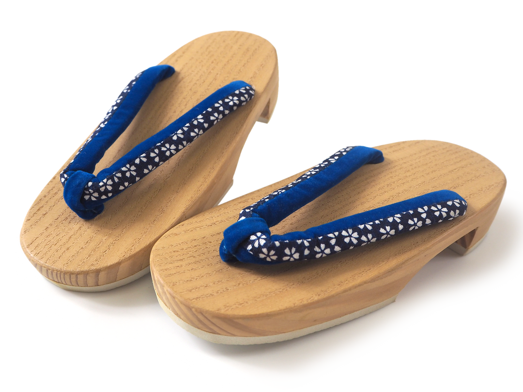 Kids Japanese Kimono Yukata Wooden Geta Sandals, 6.5"/16.5cm Beige Blue