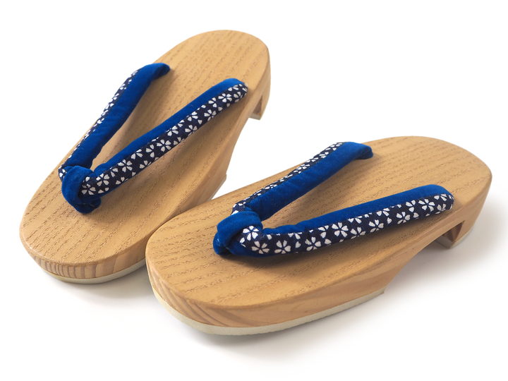 Kids Japanese Kimono Yukata Wooden Geta Sandals, 6.5"/16.5cm Beige Blue