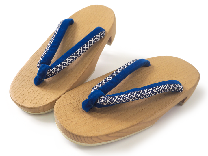 Kids Japanese Kimono Yukata Wooden Geta Sandals, 6.5"/16.5cm Beige Blue