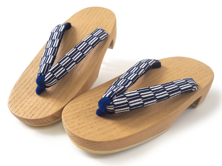 Kids Japanese Kimono Yukata Wooden Geta Sandals, 6.5"/16.5cm Beige Blue