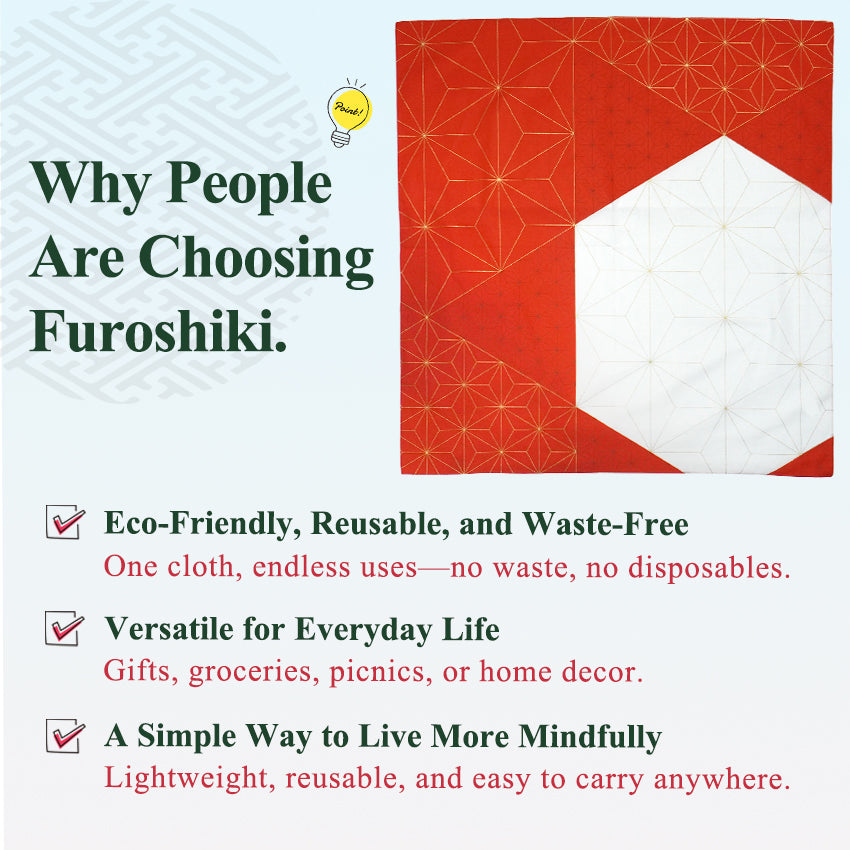 Japanese Furoshiki Wrapping Cloth – Asanoha Kikko Pattern, Red & White, Reusable Cotton, 27.6 x 27.6 in