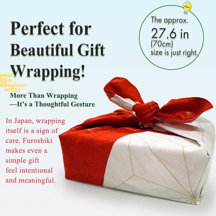 Japanese Furoshiki Wrapping Cloth – Asanoha Kikko Pattern, Red & White, Reusable Cotton, 27.6 x 27.6 in