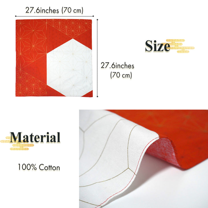 Japanese Furoshiki Wrapping Cloth – Asanoha Kikko Pattern, Red & White, Reusable Cotton, 27.6 x 27.6 in