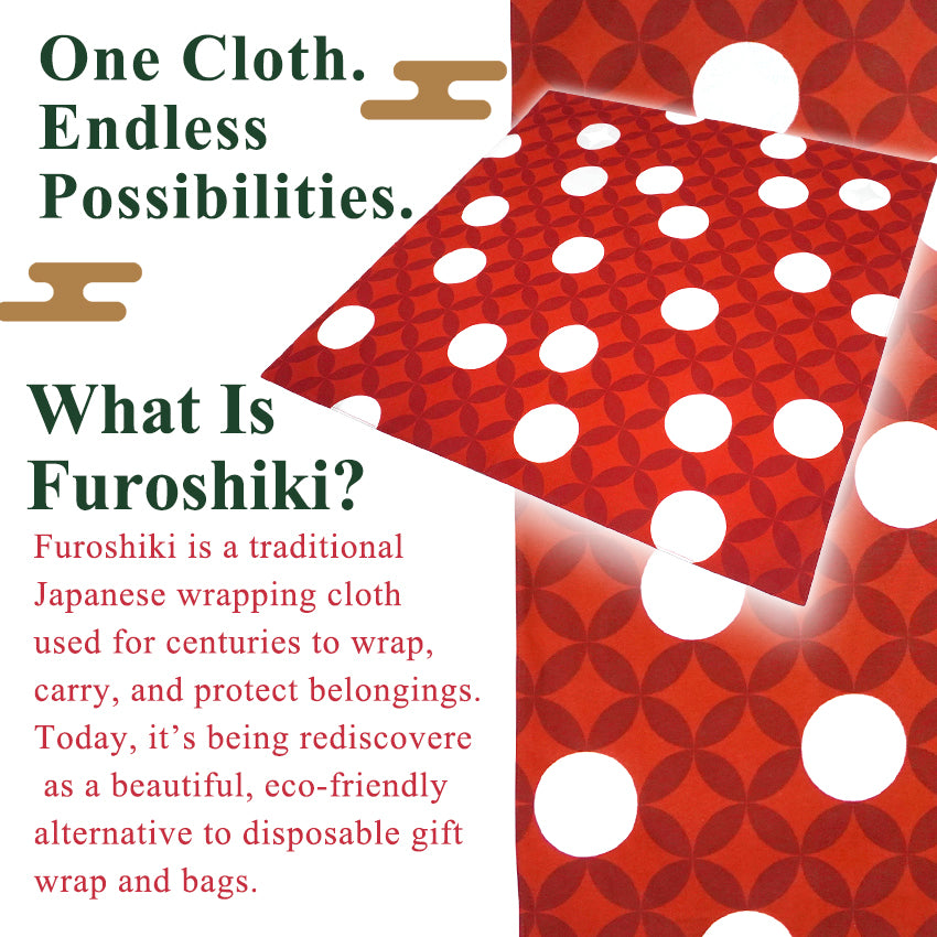 Japanese Furoshiki Wrapping Cloth – Shippo Pattern, Red & White, Reusable Cotton, 27.6 x 27.6 in