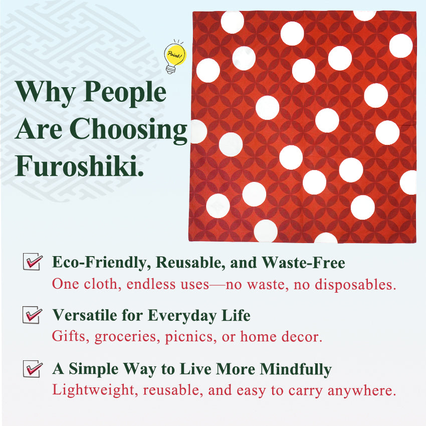 Japanese Furoshiki Wrapping Cloth – Shippo Pattern, Red & White, Reusable Cotton, 27.6 x 27.6 in