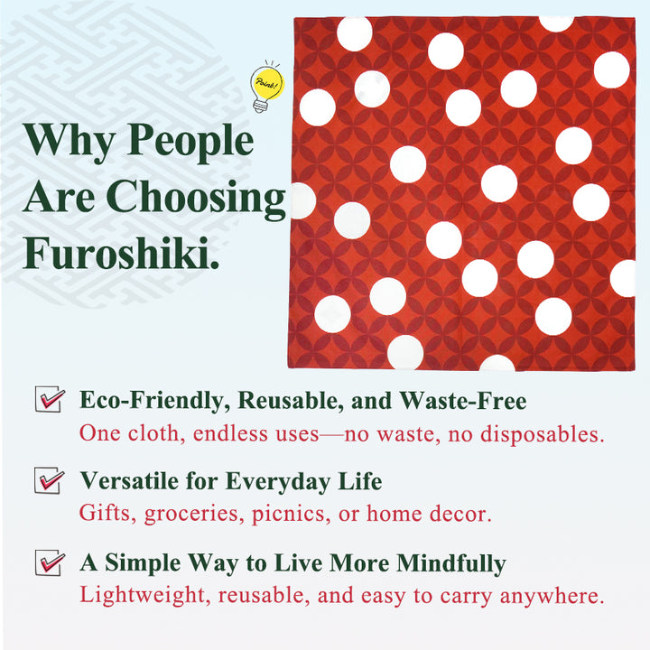 Japanese Furoshiki Wrapping Cloth – Shippo Pattern, Red & White, Reusable Cotton, 27.6 x 27.6 in