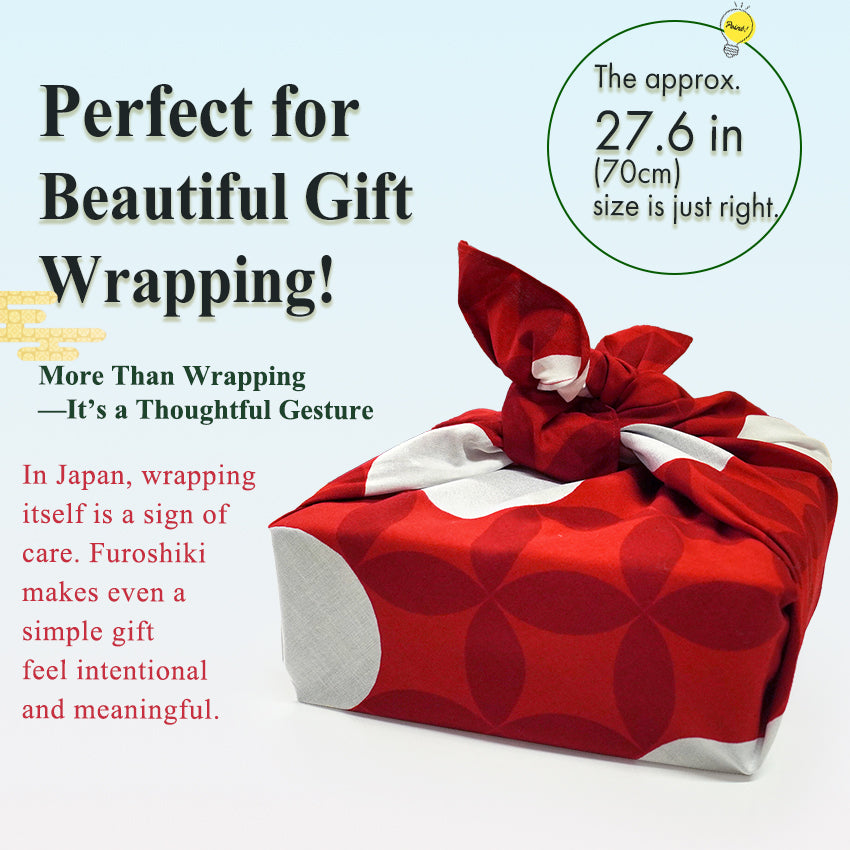Japanese Furoshiki Wrapping Cloth – Shippo Pattern, Red & White, Reusable Cotton, 27.6 x 27.6 in