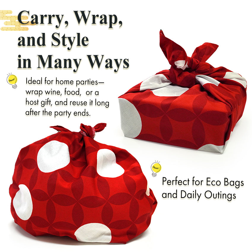 Japanese Furoshiki Wrapping Cloth – Shippo Pattern, Red & White, Reusable Cotton, 27.6 x 27.6 in