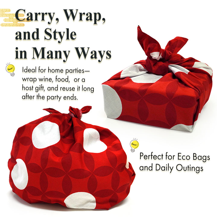 Japanese Furoshiki Wrapping Cloth – Shippo Pattern, Red & White, Reusable Cotton, 27.6 x 27.6 in