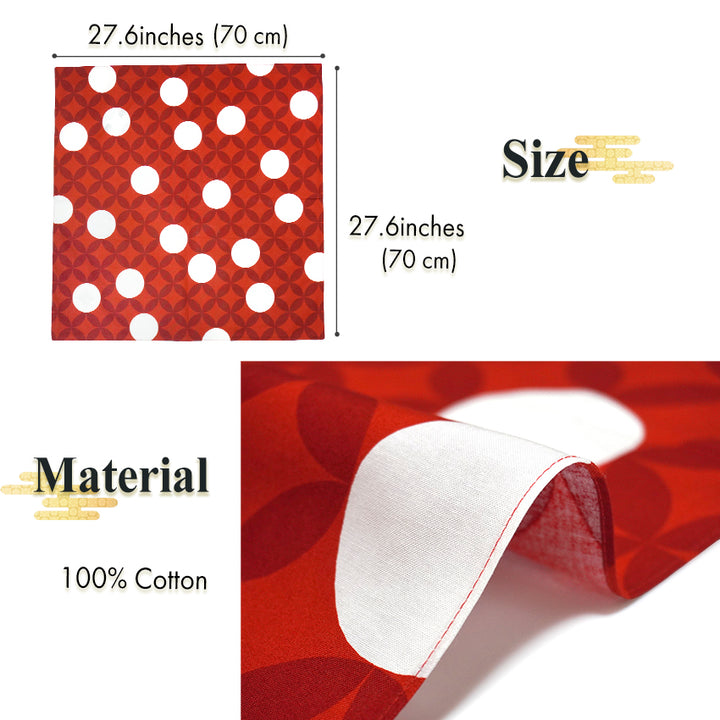 Japanese Furoshiki Wrapping Cloth – Shippo Pattern, Red & White, Reusable Cotton, 27.6 x 27.6 in