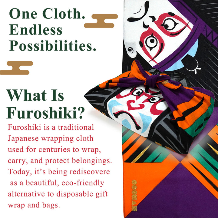Japanese Furoshiki Wrapping Cloth – Kabuki Theater Design, Reusable Cotton, 18.9 x 18.9 in