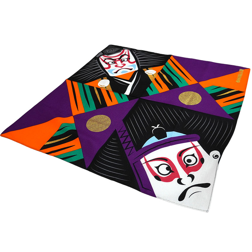 Japanese Furoshiki Wrapping Cloth – Kabuki Theater Design, Reusable Cotton, 18.9 x 18.9 in