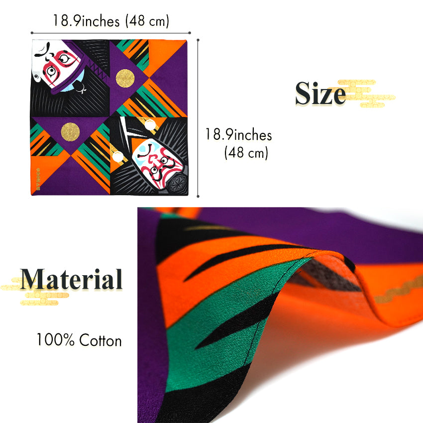 Japanese Furoshiki Wrapping Cloth – Kabuki Theater Design, Reusable Cotton, 18.9 x 18.9 in