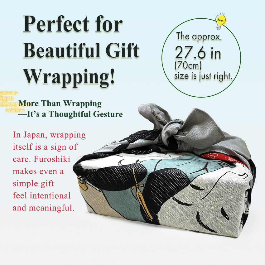 Japanese Furoshiki Wrapping Cloth – Kansei Three Beauties Ukiyo-e Design, Organic Cotton, 27.6 x 27.6 in