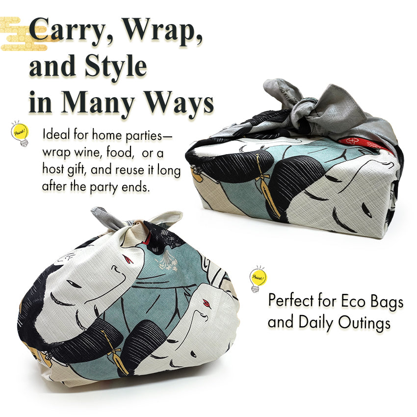 Japanese Furoshiki Wrapping Cloth – Kansei Three Beauties Ukiyo-e Design, Organic Cotton, 27.6 x 27.6 in