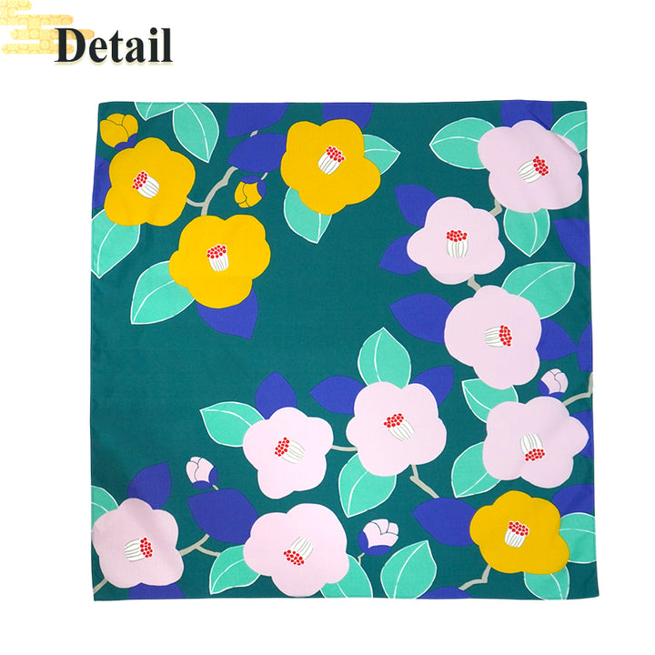 Japanese Water-Repellent Furoshiki Wrapping Cloth – Camellia Design, Eco-Friendly Reusable Fabric, 27.6 x 27.6 in