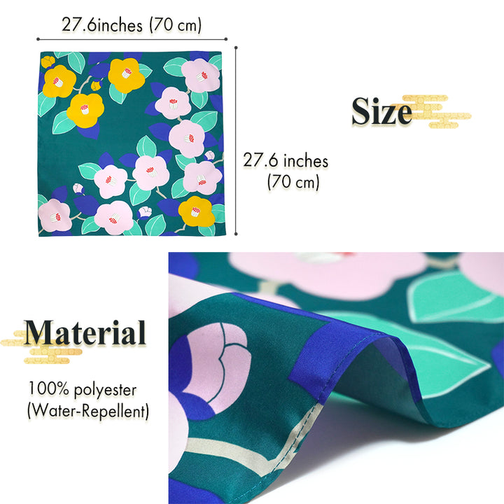 Japanese Water-Repellent Furoshiki Wrapping Cloth – Camellia Design, Eco-Friendly Reusable Fabric, 27.6 x 27.6 in