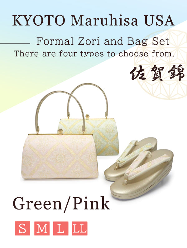 Formal Zori Sandals and Bag Set for TEA ceremony【Green / Pink】S/M/L/LL