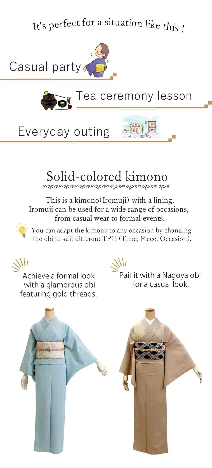 Washable Iromuji Kimono tailored  for TEA ceremony　【M/L】