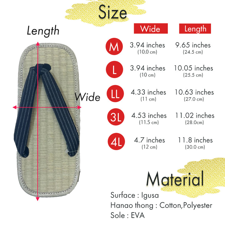 Men's Tatami setta sandals : Navy, Striped pattern