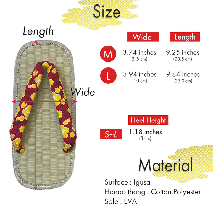 Woman's Tatami setta sandals : Red, Yellow Flowers