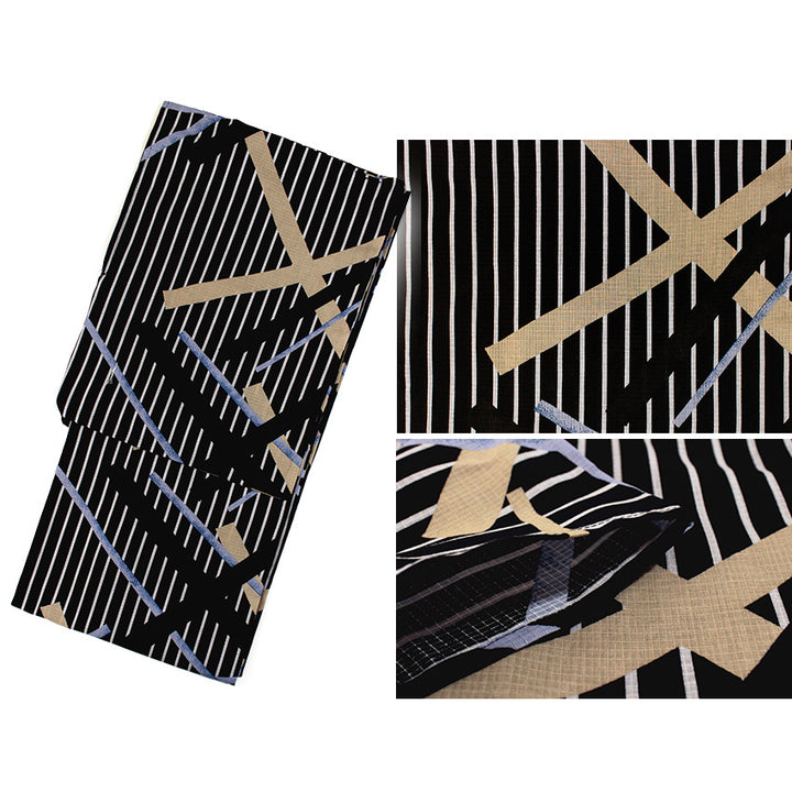Men's Yukata 4-Piece Set – Yukata, Obi Belt, Geta Sandals & Waist Tie | Choose from 6 Traditional Japanese Patterns, Circle, Geometric, Hemp Leaf (Asanoha),  Seven Treasures (Shippo)