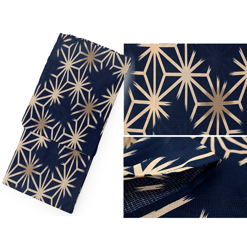 Men's Yukata 4-Piece Set – Yukata, Obi Belt, Geta Sandals & Waist Tie | Choose from 6 Traditional Japanese Patterns, Circle, Geometric, Hemp Leaf (Asanoha),  Seven Treasures (Shippo)