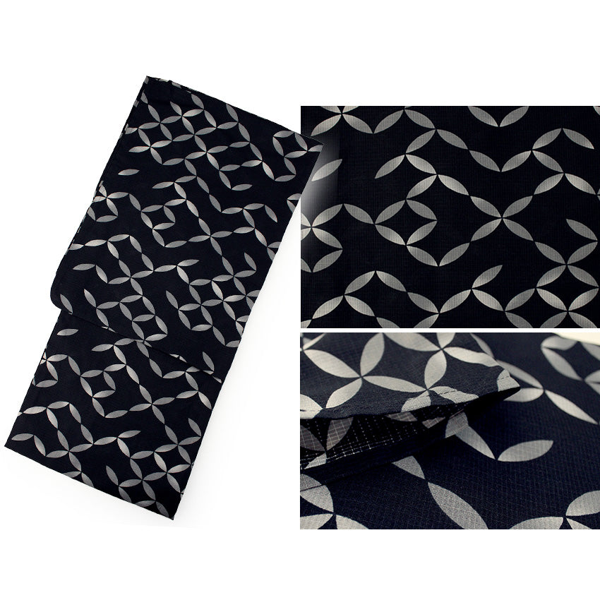 Men's Yukata 4-Piece Set – Yukata, Obi Belt, Geta Sandals & Waist Tie | Choose from 6 Traditional Japanese Patterns, Circle, Geometric, Hemp Leaf (Asanoha),  Seven Treasures (Shippo)