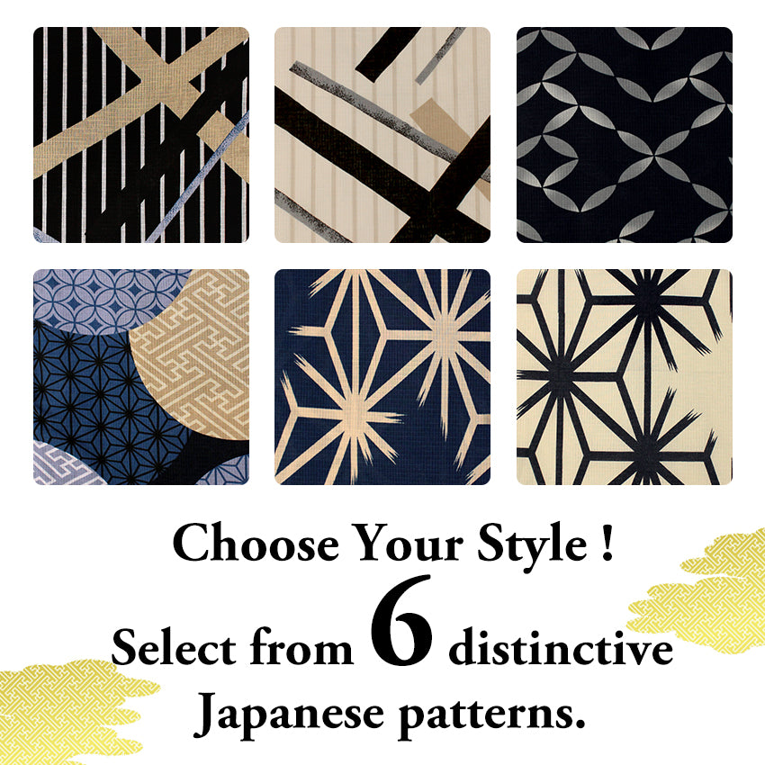 Men's Yukata 4-Piece Set – Yukata, Obi Belt, Geta Sandals & Waist Tie | Choose from 6 Traditional Japanese Patterns, Circle, Geometric, Hemp Leaf (Asanoha),  Seven Treasures (Shippo)