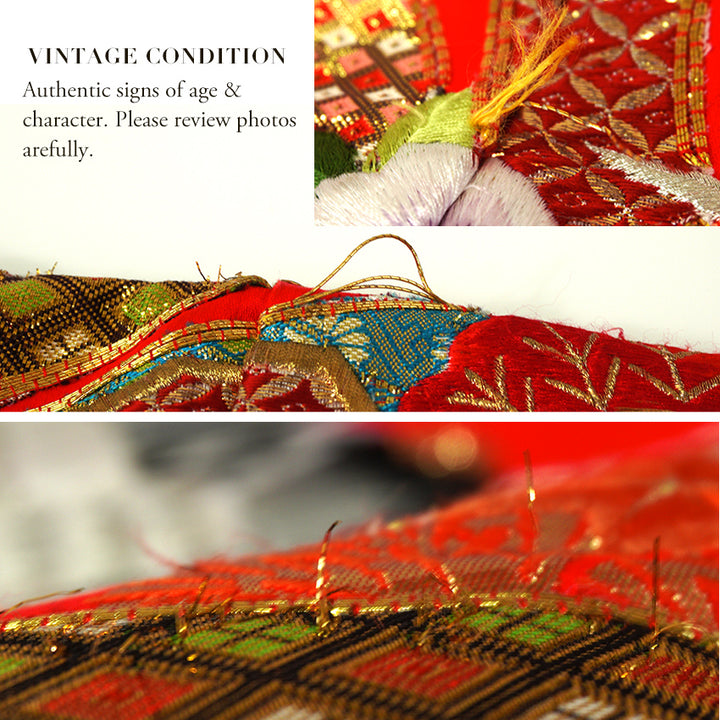 Vintage Japanese Uchikake Wedding Kimono, Vermilion Red with Cranes, Plum Blossoms & Gold Thread