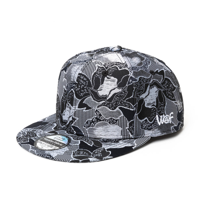 Kimono Fabric Cap - Black, Gray Floral Pattern