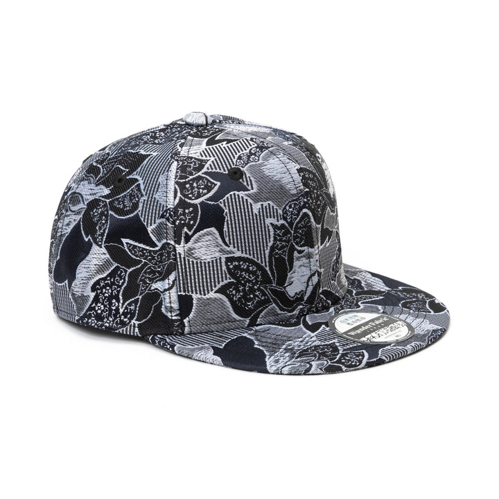 Kimono Fabric Cap - Black, Gray Floral Pattern