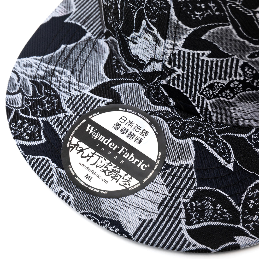 Kimono Fabric Cap - Black, Gray Floral Pattern
